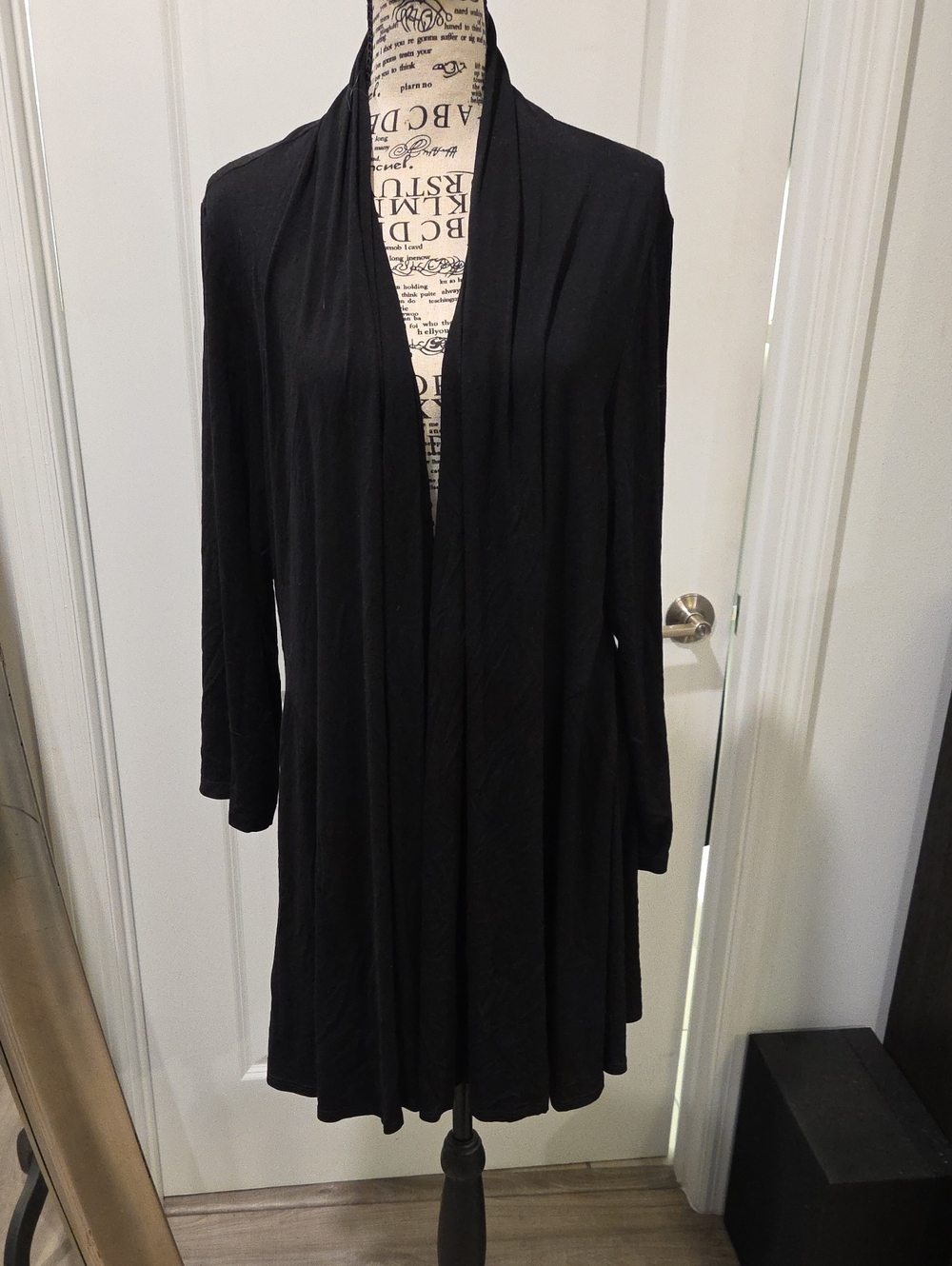 Eileen Fisher Black Long Draped Open-Front Cardigan Size XL!